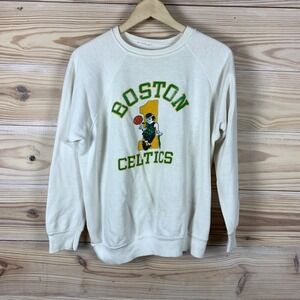 Vintage Boston Celtics Sweatshirt Mens L White Raglan Graphic NBA Basketball Fan